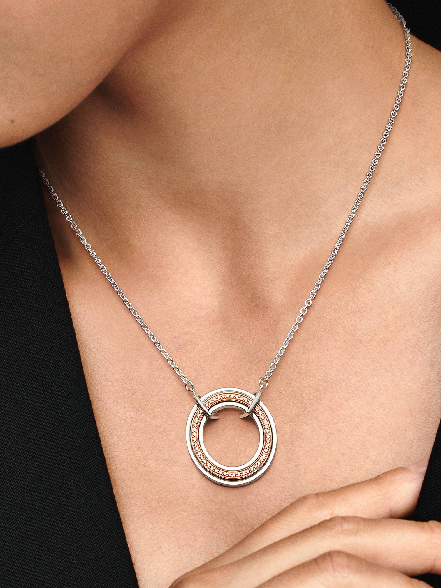 Pandora Signature Two tone Logo & Pavé Necklace