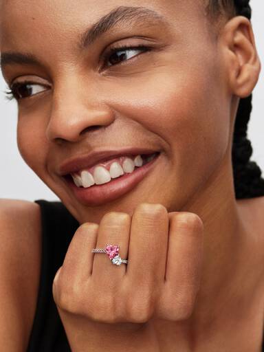Double Heart Pink & Clear Sparkling Ring
