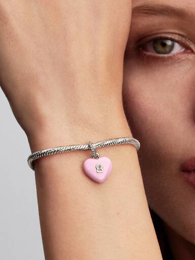 Pink Ceramic Heart Padlock Dangle Charm