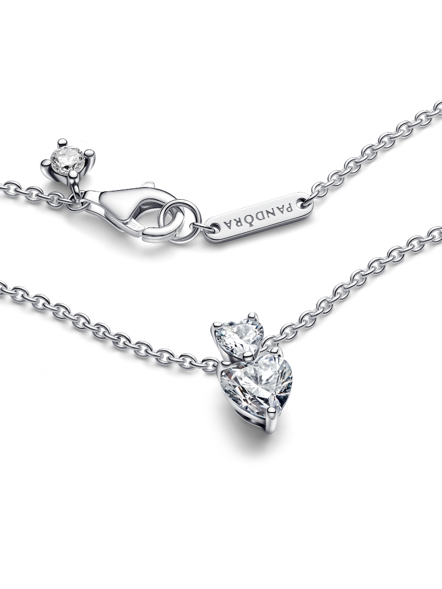 Double Heart Pendant Sparkling Collier Necklace | スターリング 