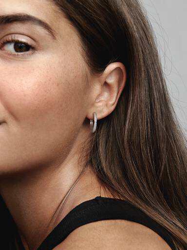 Sparkle & Pandora Logo Hoop Earrings