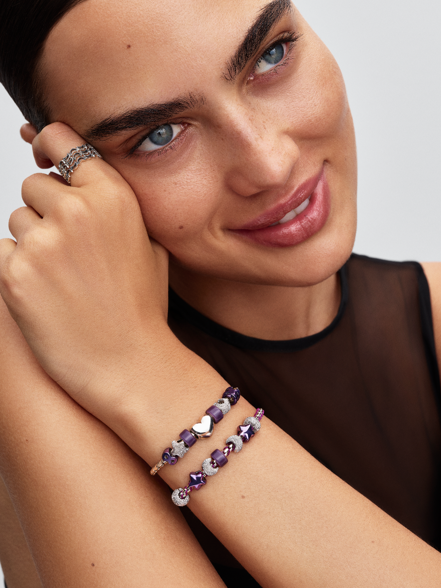 Purple Cord Box Chain Bracelet | スターリングシルバー | パンドラ'