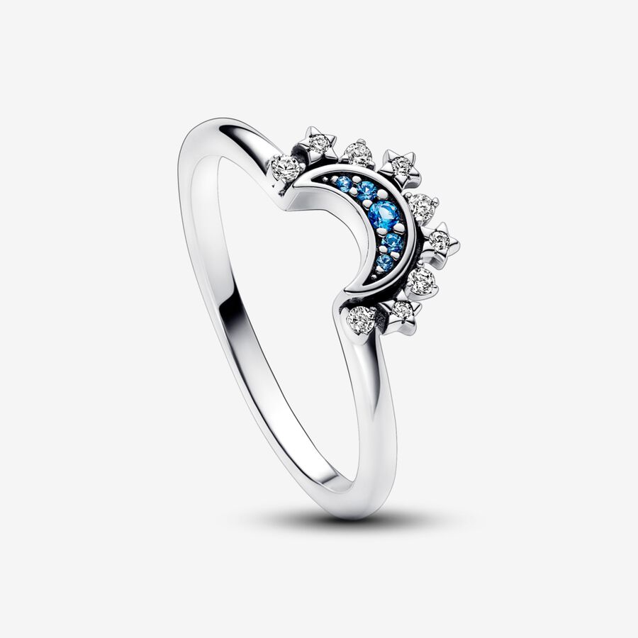 192845c01 Celestial Sparkling Sun and Moon Ring Set