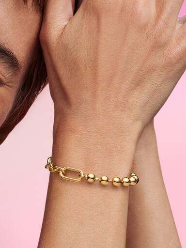 Metal Bead & Link Chain Bracelet