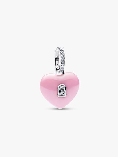Pink Ceramic Heart Padlock Dangle Charm