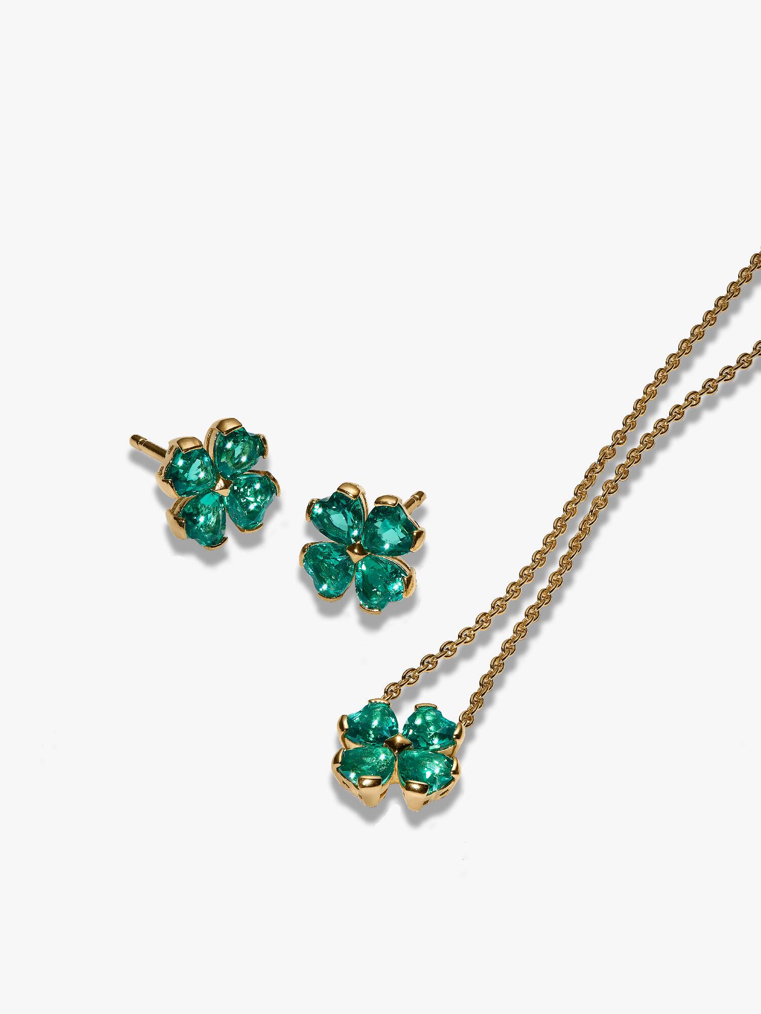 Green Lucky Clover Necklace & Earring Set