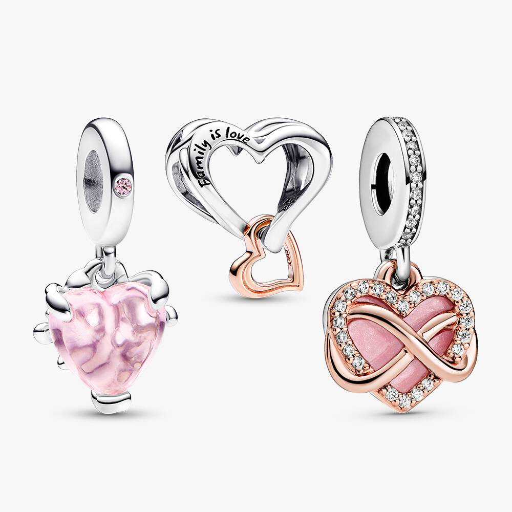 Pink Family Tree & Infinity Heart Charms Set