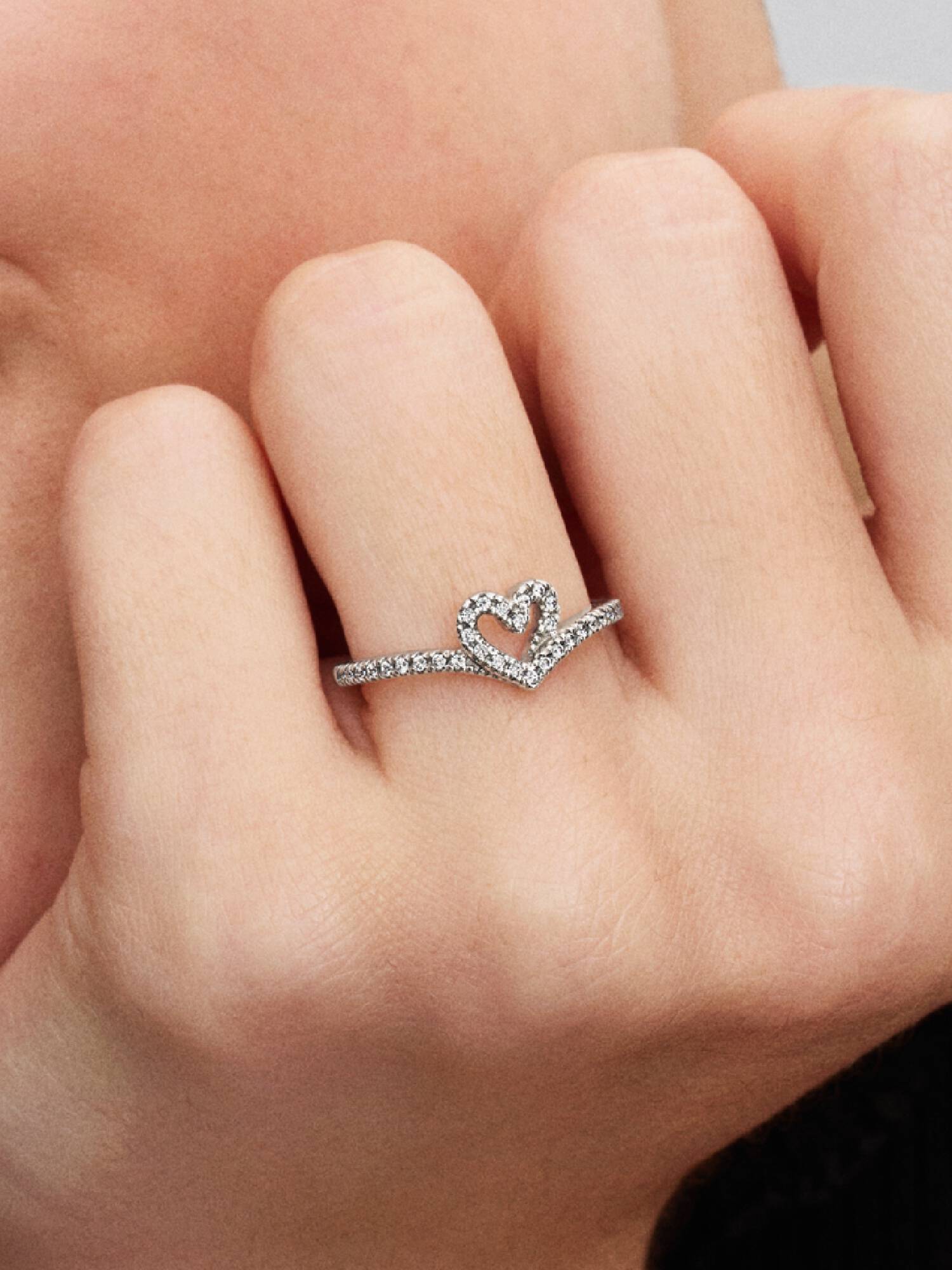 Sparkling Wishbone Heart Ring