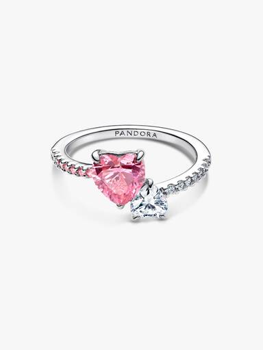 Double Heart Pink & Clear Sparkling Ring