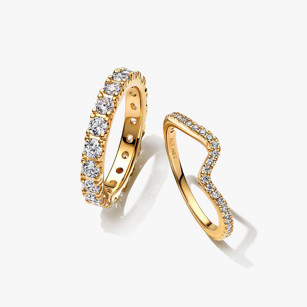 Sparkling Eternity and Wave Ring Set