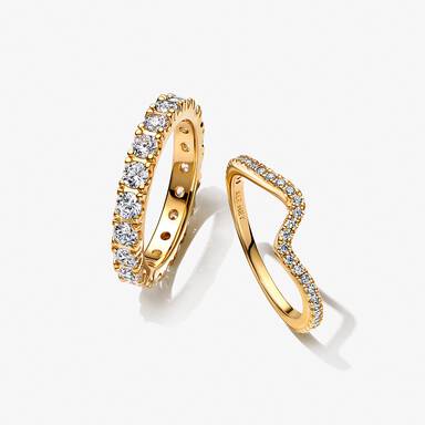 Sparkling Eternity and Wave Ring Set