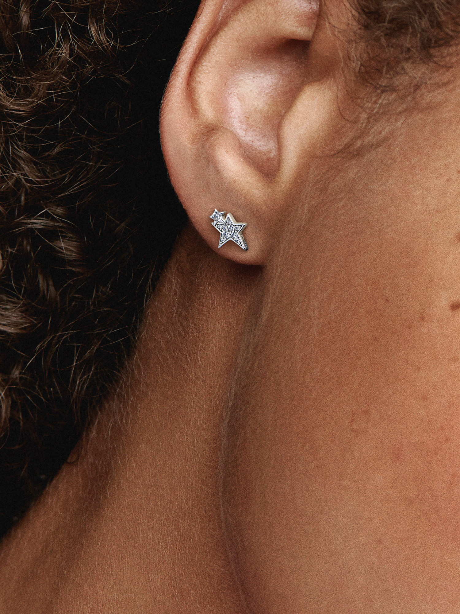 Sparkling Asymmetric Stars Stud Earrings | スターリングシルバー
