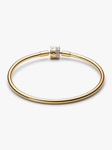 14k gold-plated bangle with clear cubic zirconia