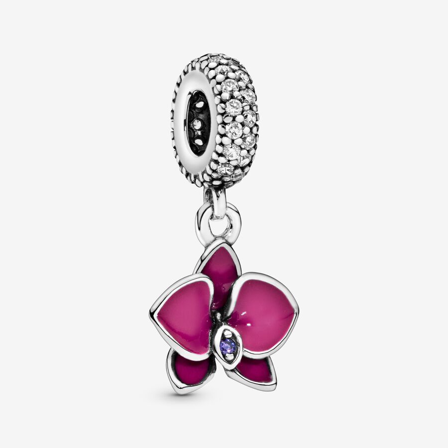 Purple Orchid Flower Dangle Charm image number 0