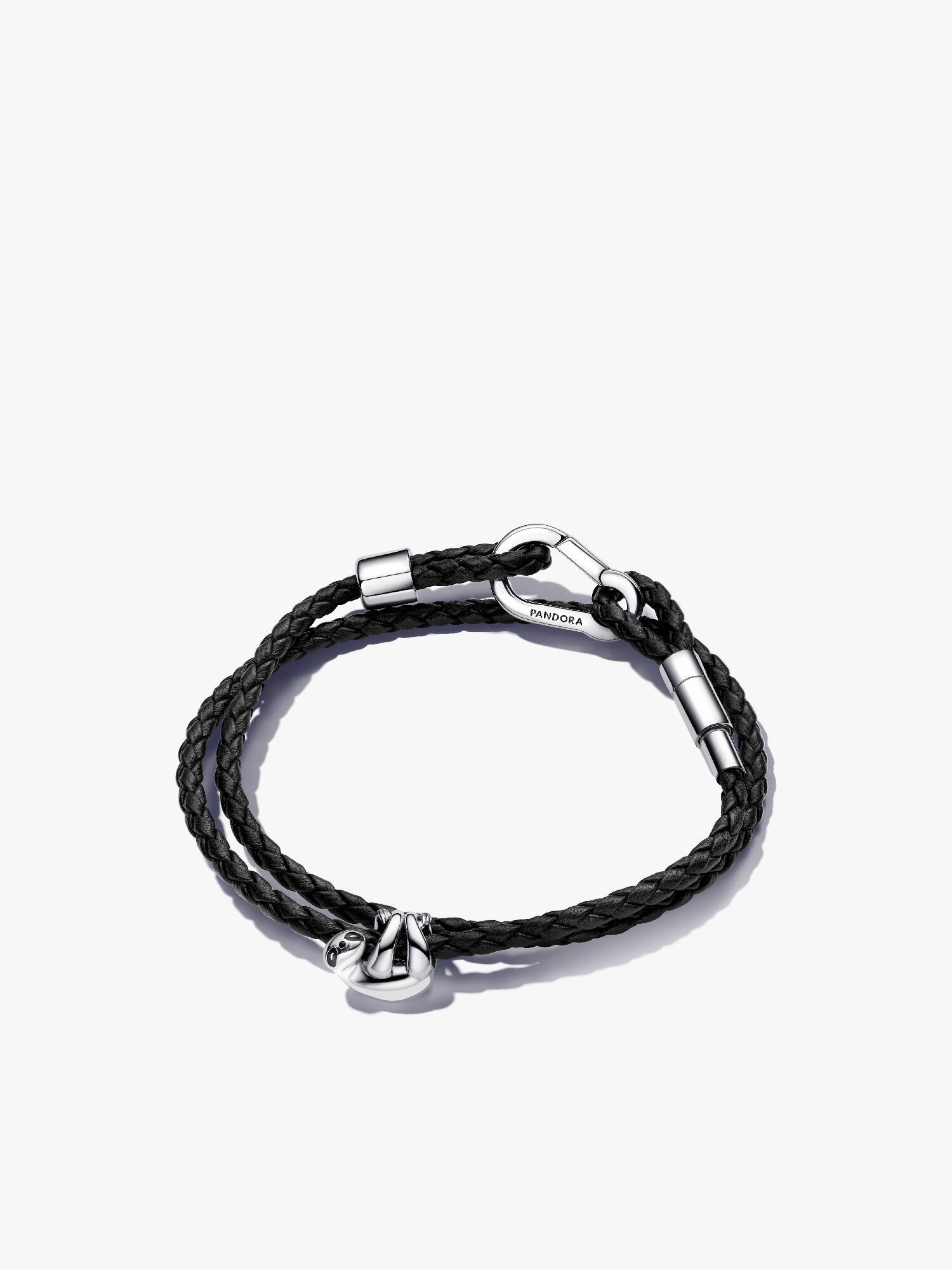 Hanging Sloth & Brown Braided Double Leather Bracelet Set
