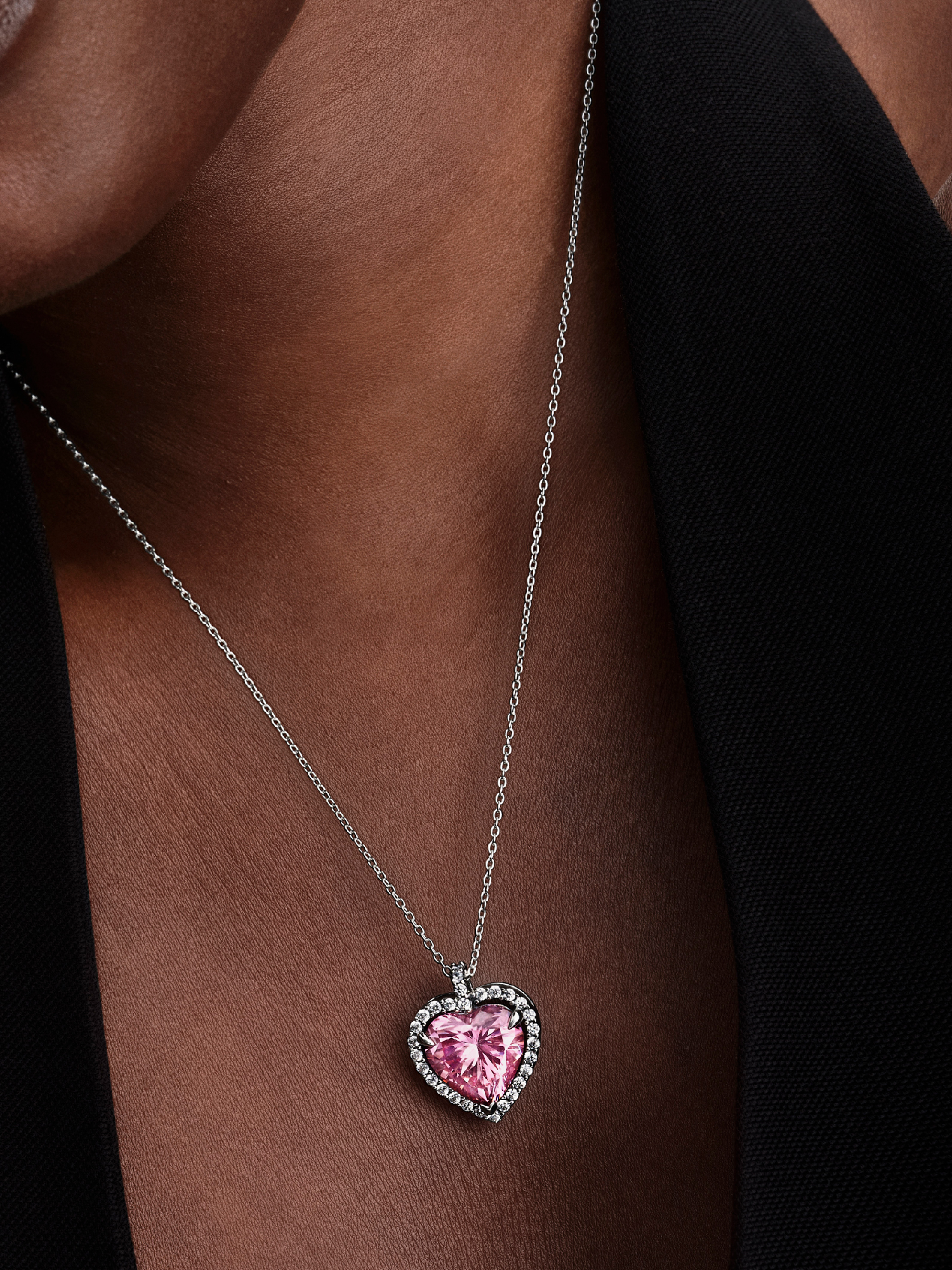 Pink Halo Heart Collier Necklace | スターリングシルバー | パンドラ' HLbshi 天然クリスタル ゴールド タイガーアイ ネックレス ヒーリング 保護 お守り ペンダント ロープチェーン付き レディー