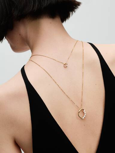 Organically Shaped Circle & Treated Freshwater Cultured Pearls Pendant Necklace