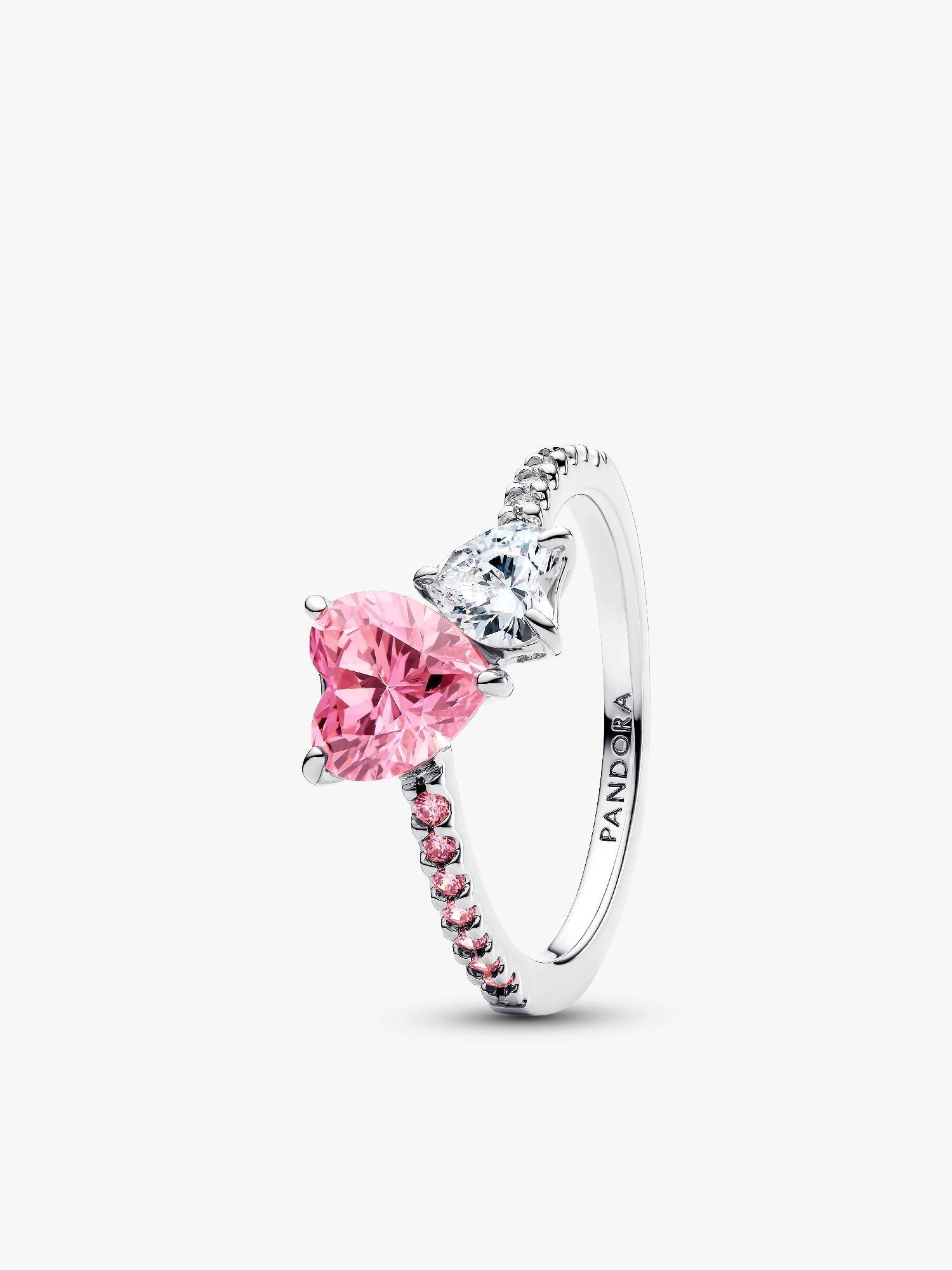Double Heart Pink & Clear Sparkling Ring