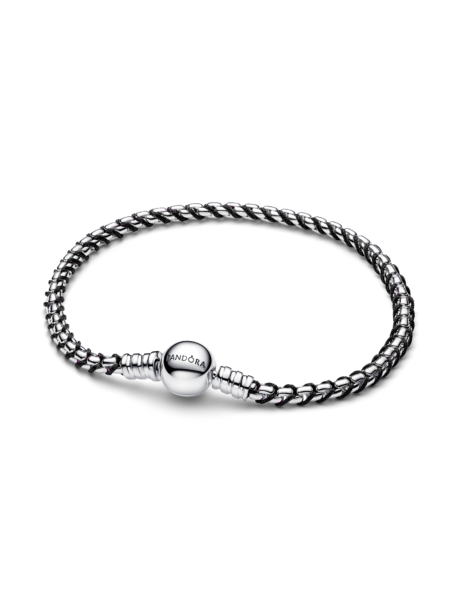 Black Cord Box Chain Bracelet | スターリングシルバー | パンドラ'