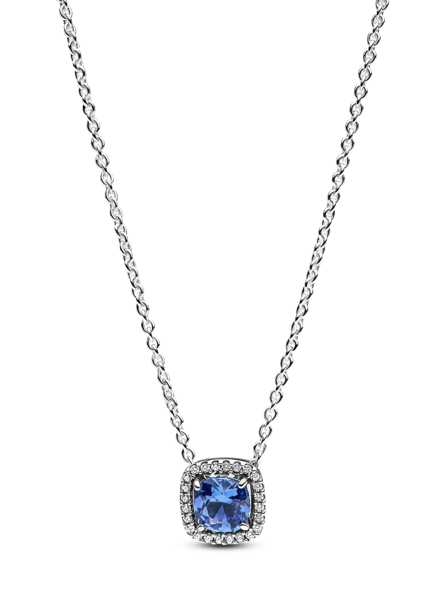 Sparkling Square Blue Halo Pendant Necklace | スターリングシルバー