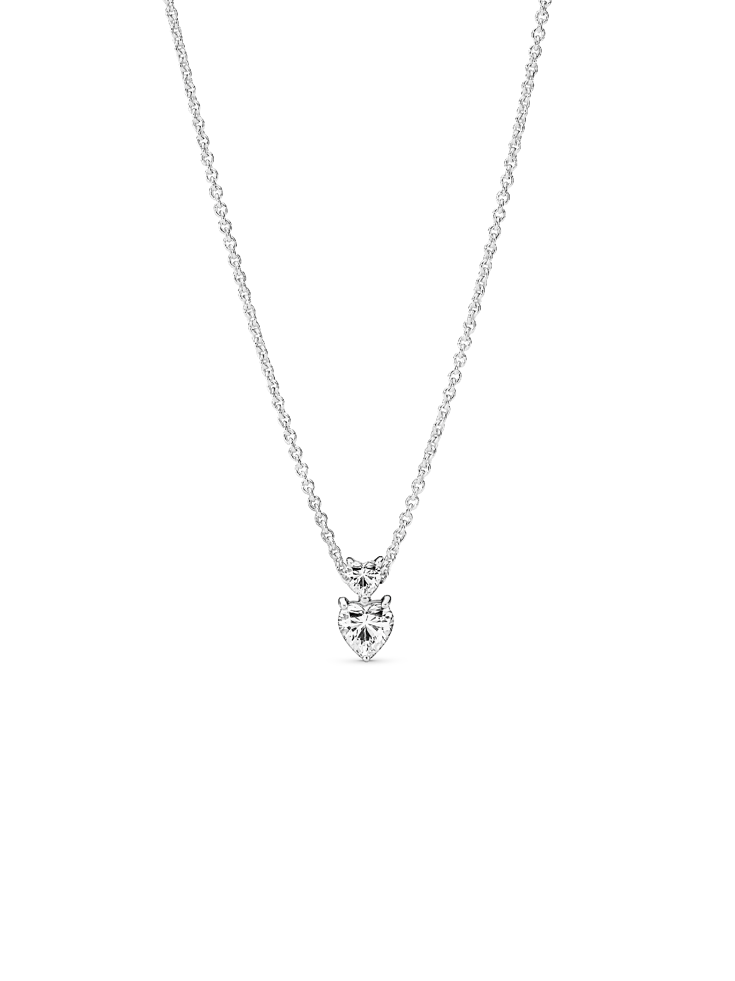 Double Heart Pendant Sparkling Collier Necklace | スターリング