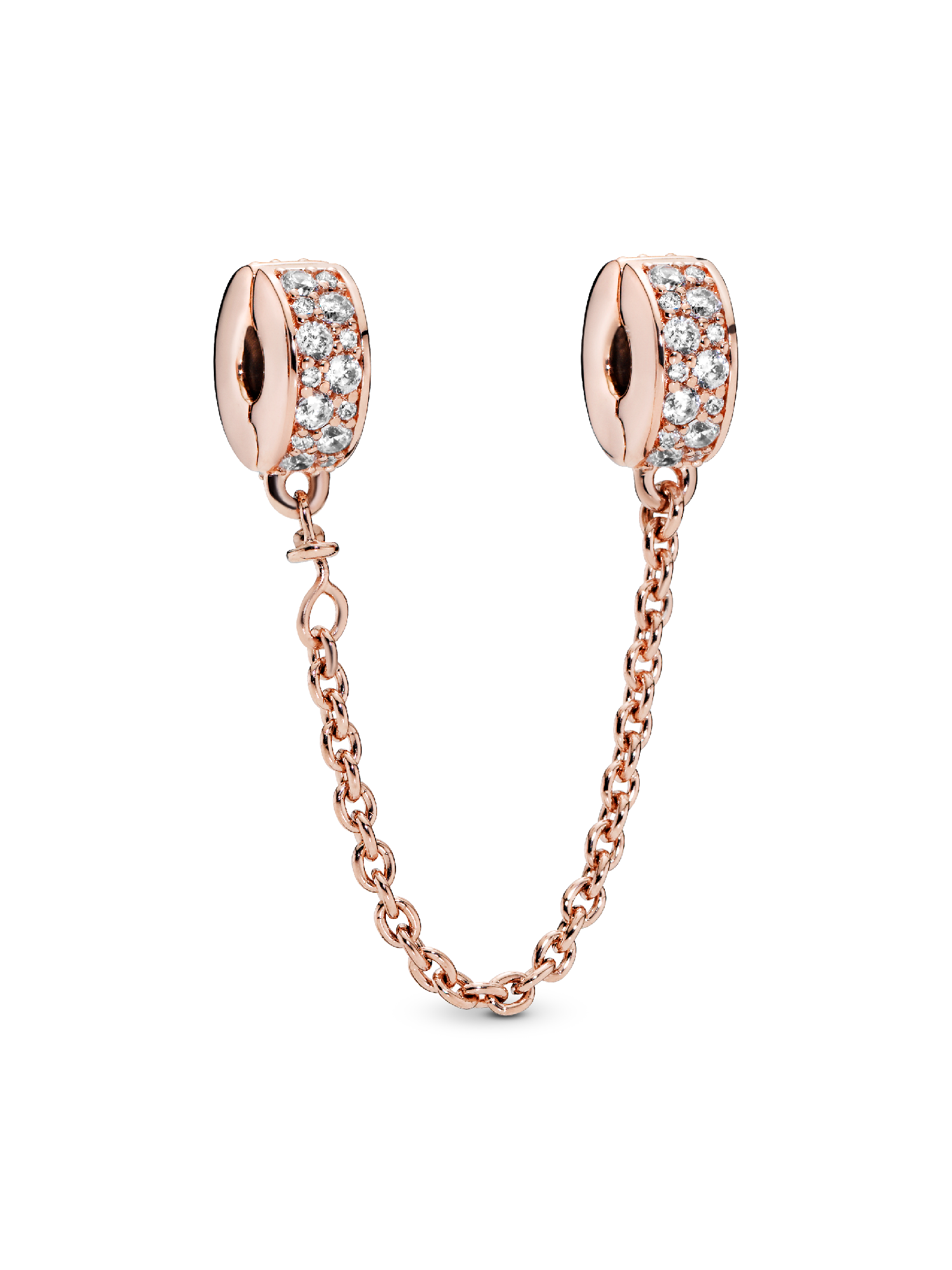 Clear Pavé Safety Chain Clip Charm | ローズゴールドプレーティング