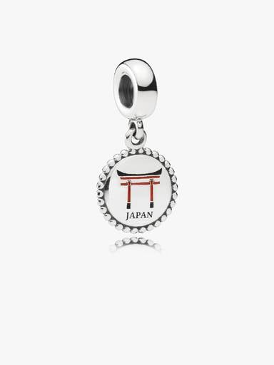 Shinto shrine silver dangle with red and black enamel