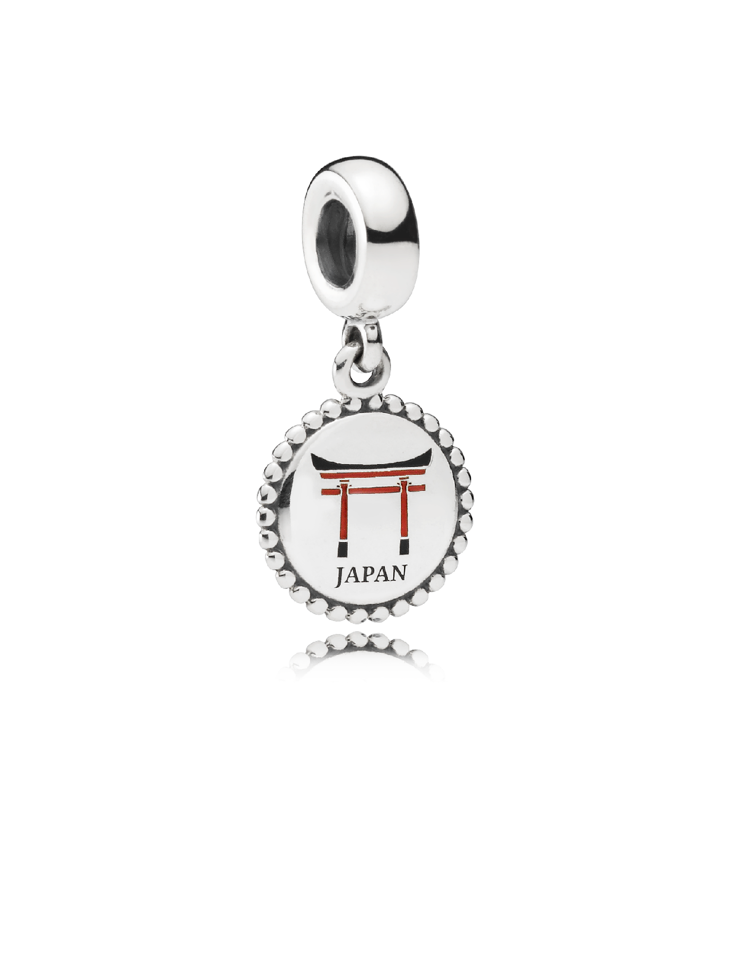 Shinto shrine silver dangle with red and black enamel