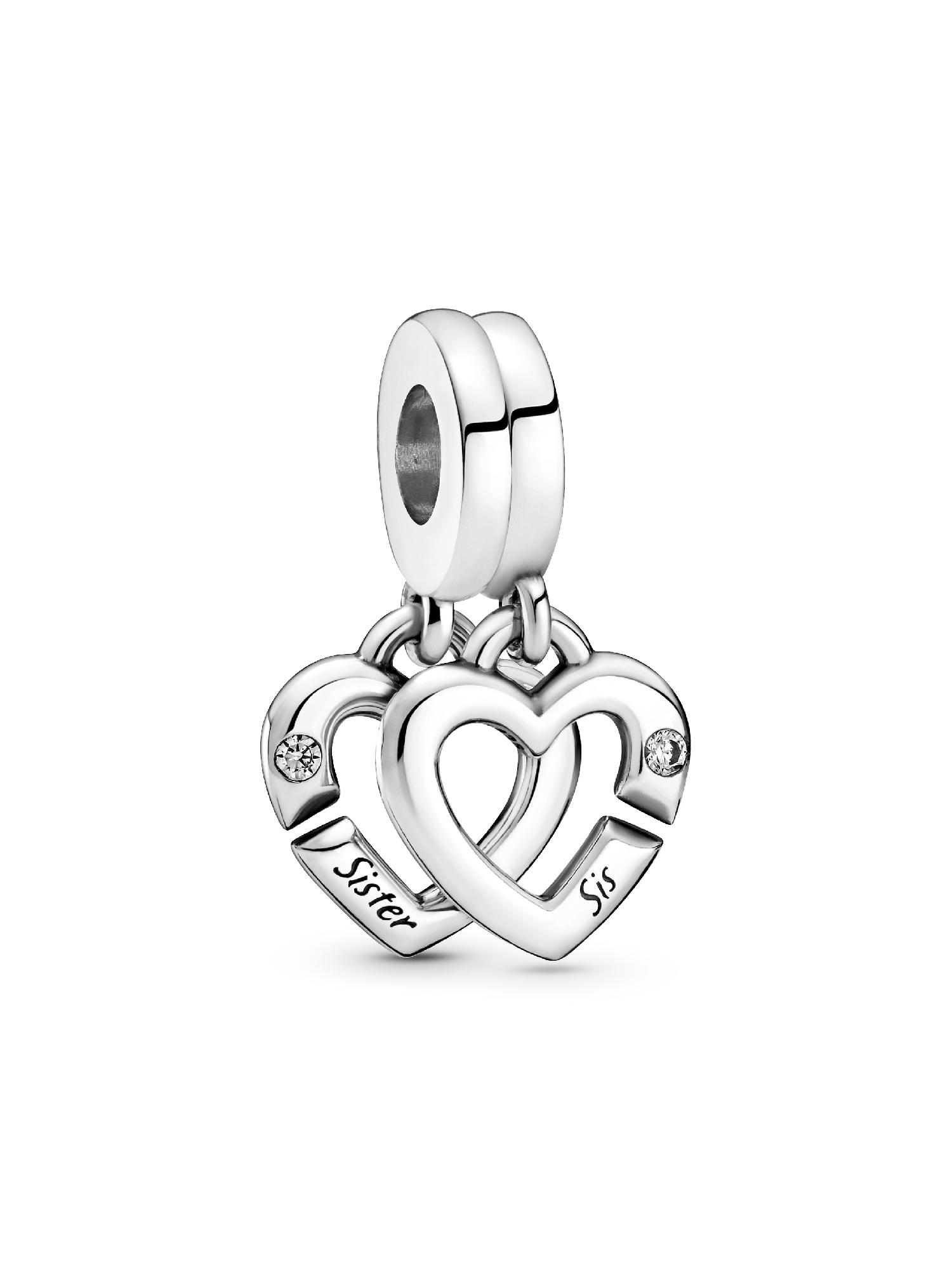 Linked Sister Hearts Split Dangle Charm | スターリングシルバー