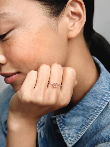 Pink Sparkling Crown Solitaire Ring