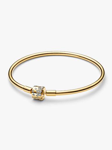 14k gold-plated bangle with clear cubic zirconia