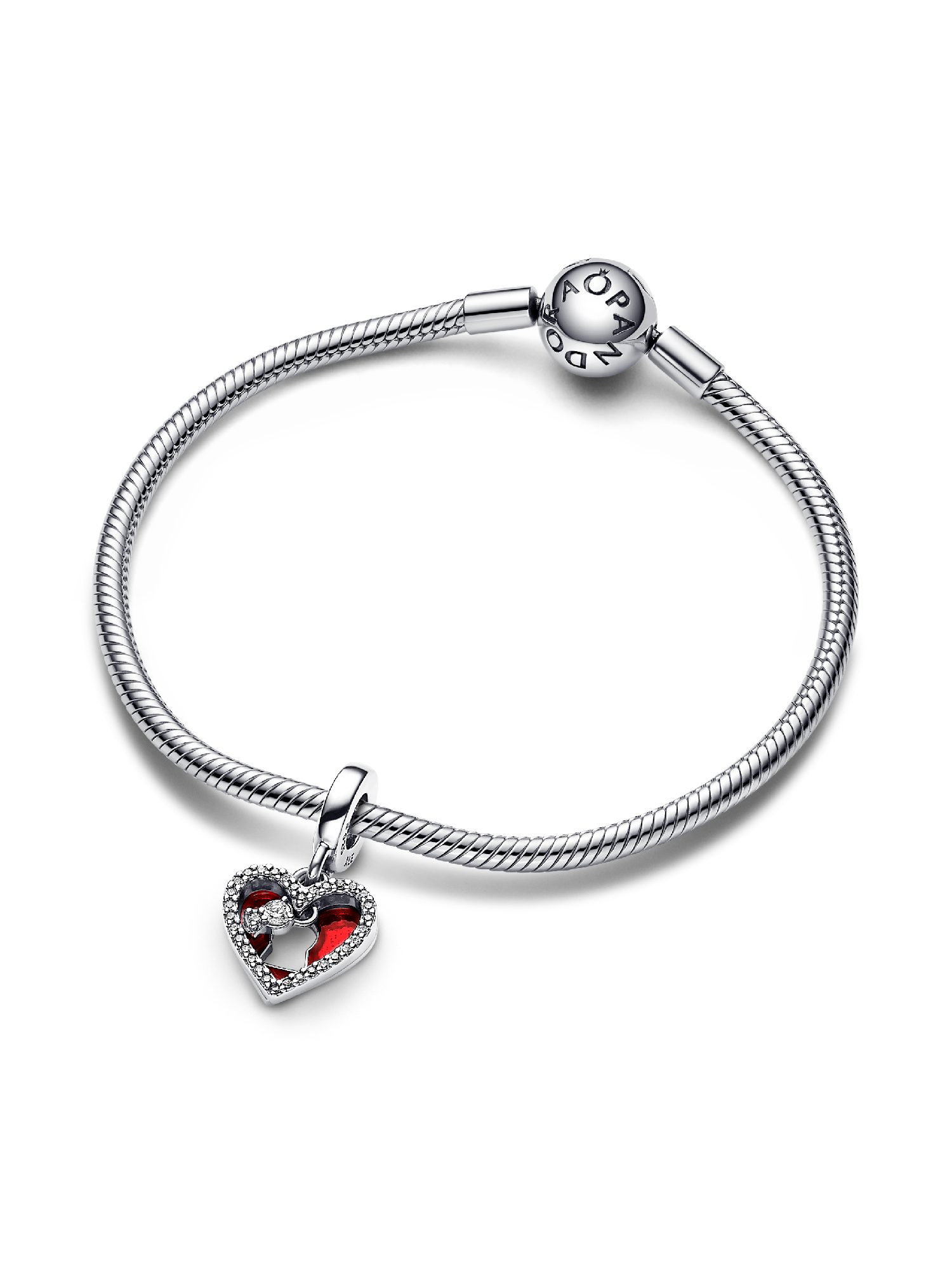 Red Heart & Keyhole Double Dangle Charm | スターリングシルバー
