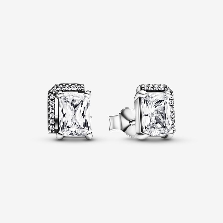 Sterling silver stud earrings with clear cubic zirconia image number 0