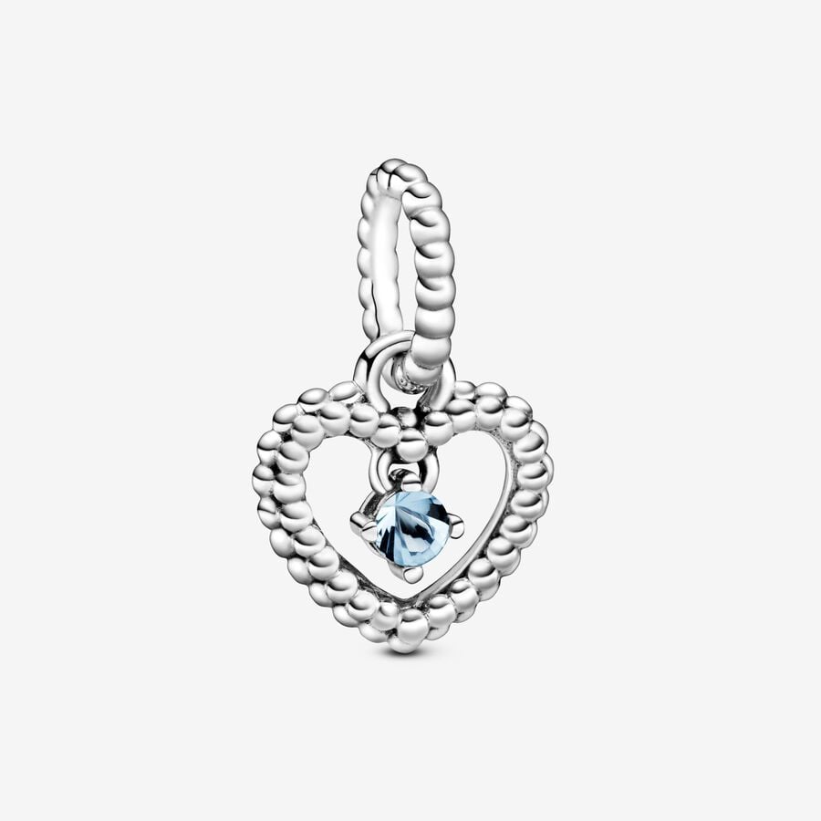 Aqua Blue Beaded Heart ダングルチャーム image number 0