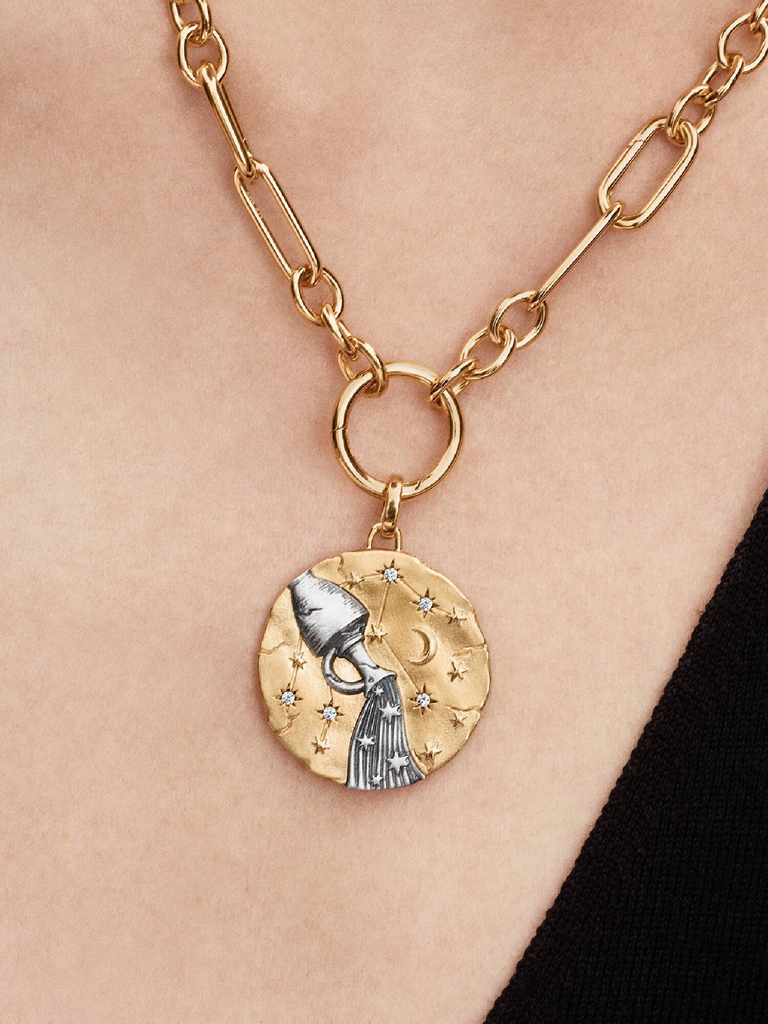 Aquarius Zodiac Oversized Medallion Charm