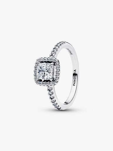 Sparkling Square Halo Ring