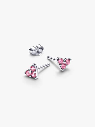 Triple Stone Pink Heart Stud Earrings