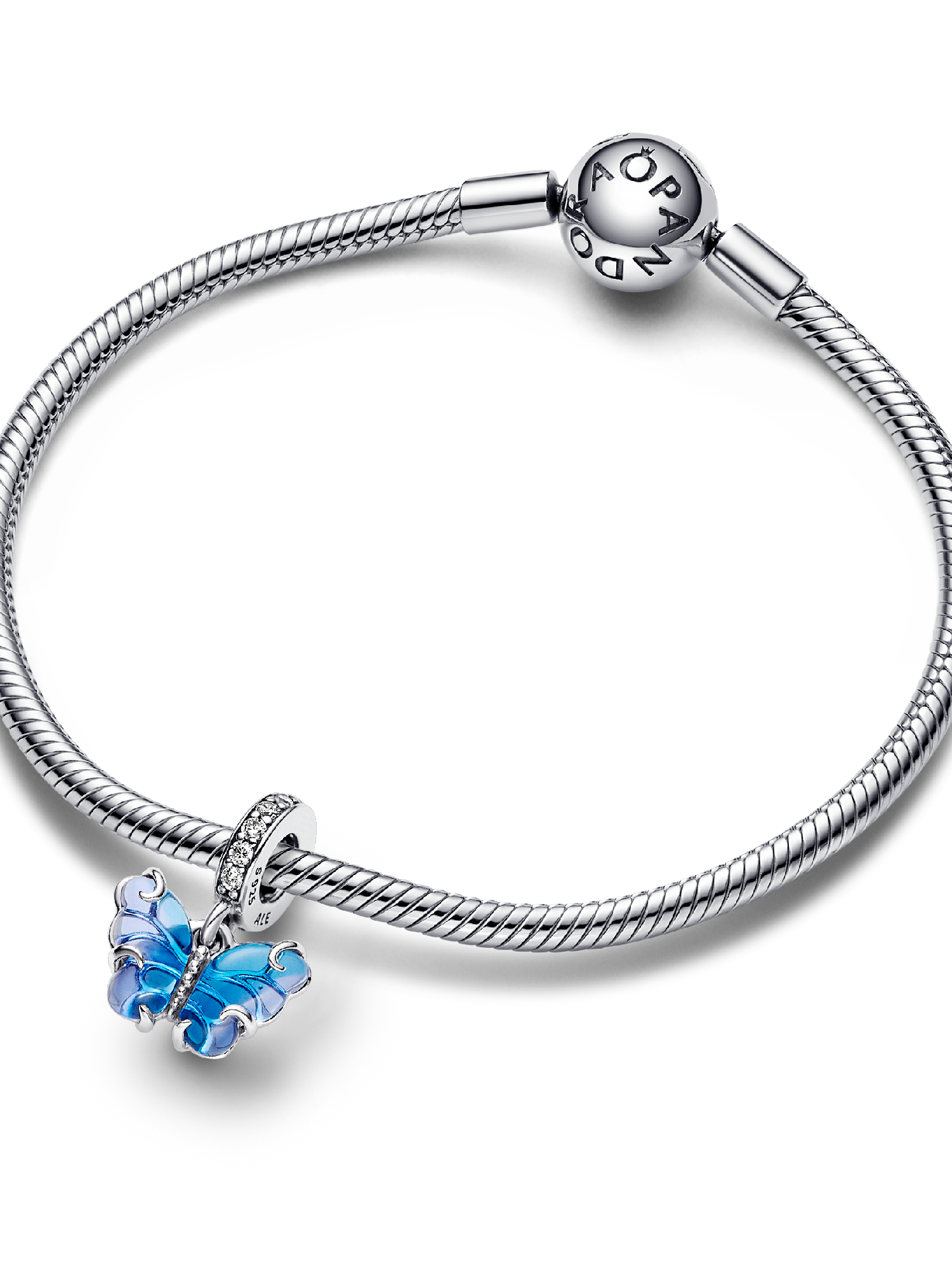 Blue Murano Glass Butterfly Dangle Charm | スターリングシルバー