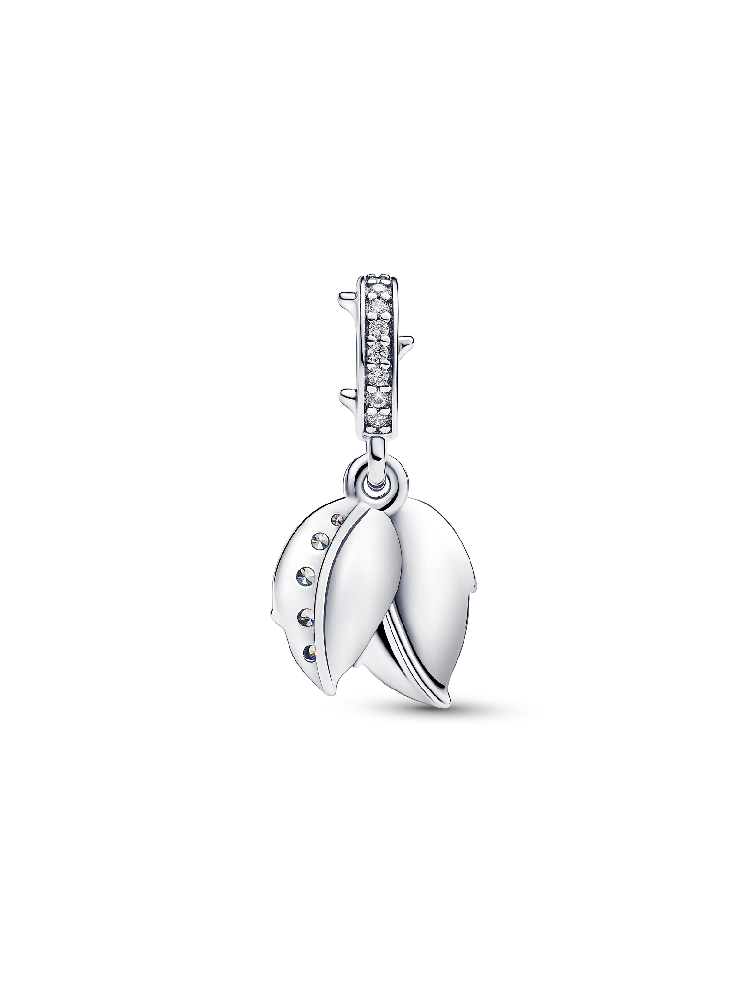 White Rose in Bloom Double Dangle Charm | スターリングシルバー