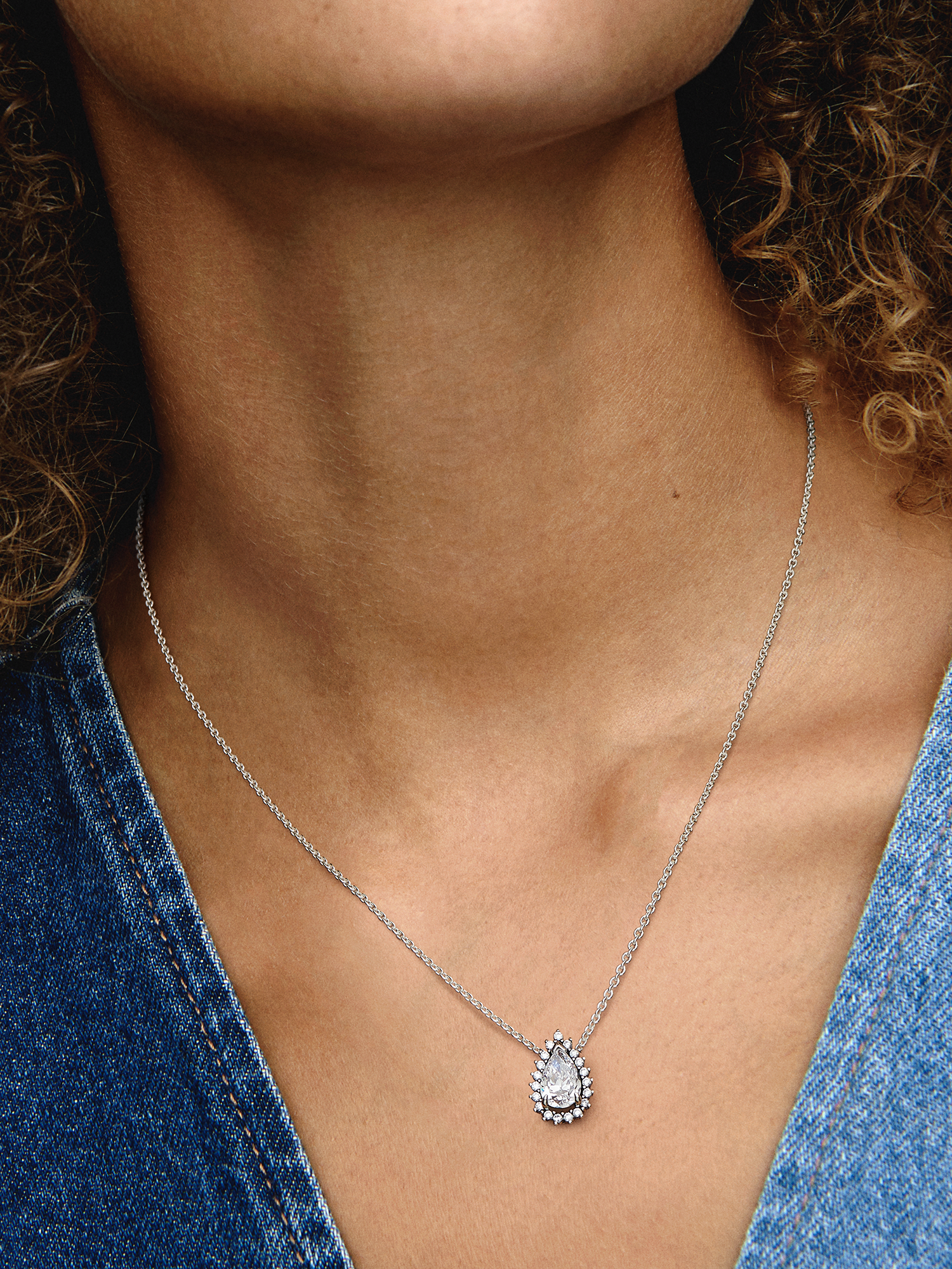 Sparkling Pear Halo Collier Necklace | スターリングシルバー