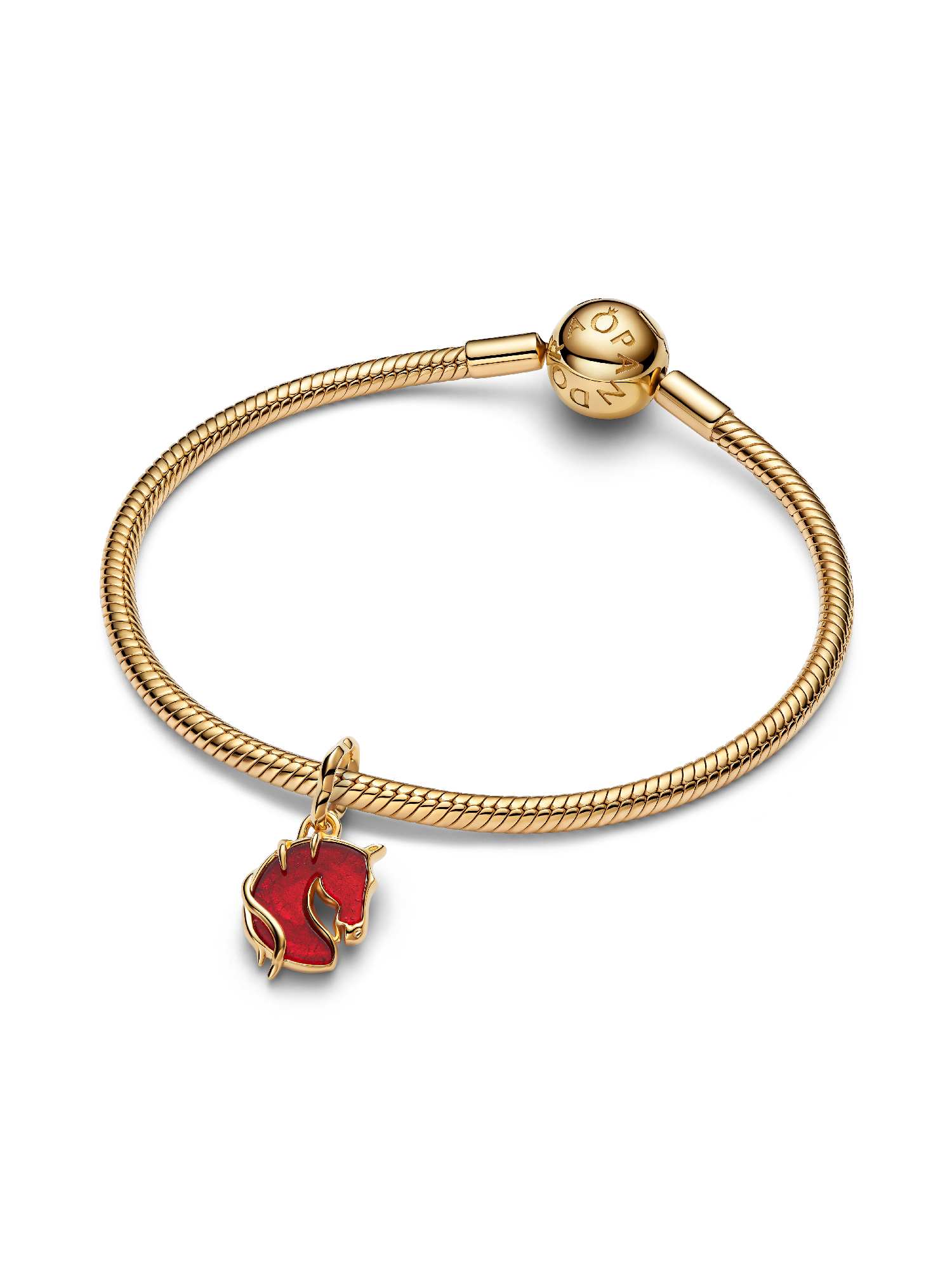 Red Fire Horse Murano Glass Dangle Charm | ゴールドプレーティング