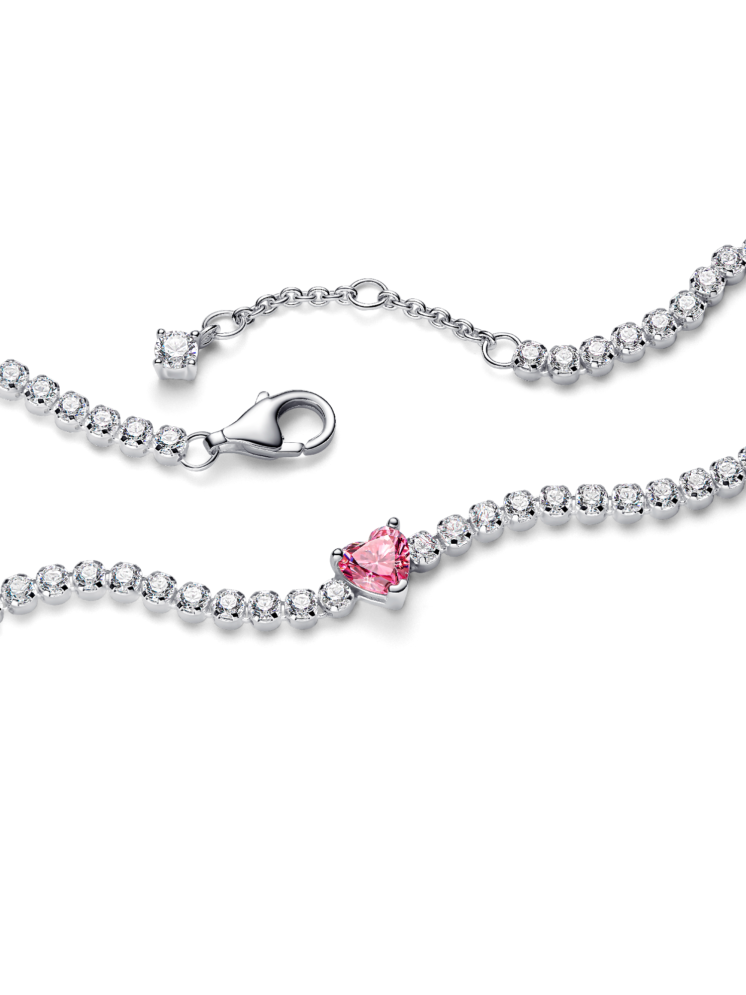 Pink Sparkling Heart Tennis Bracelet | スターリングシルバー 
