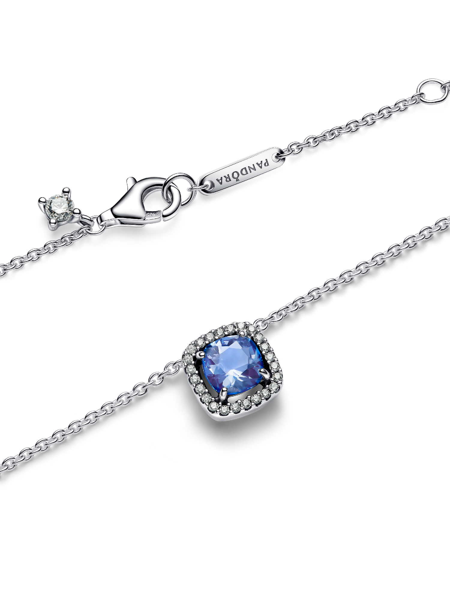 Sparkling Square Blue Halo Pendant Necklace | スターリングシルバー 