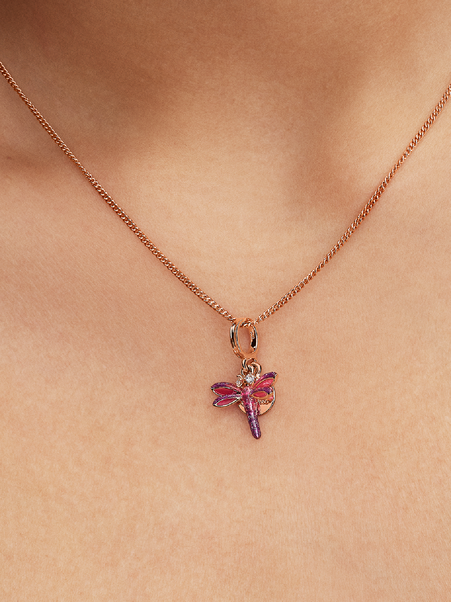 Pink Dragonfly Double Dangle Charm | ローズゴールドプレーティング