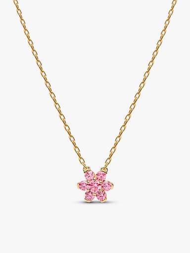 Gold Sparkling Pink Flower Necklace & Earrings Set