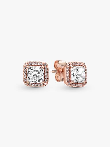 Square Sparkle Halo Stud Earrings