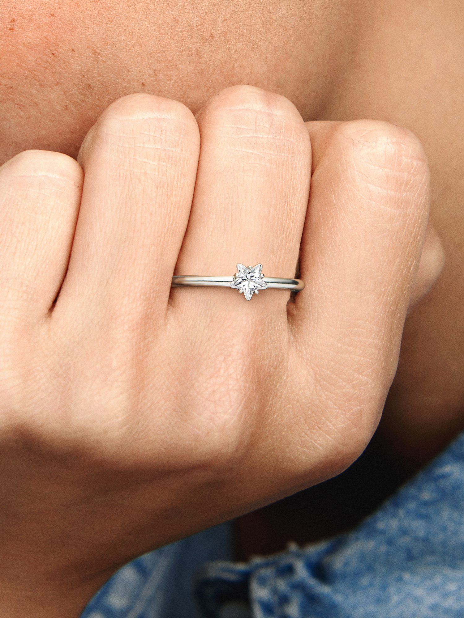 Celestial Sparkling Star Solitaire Ring | スターリングシルバー