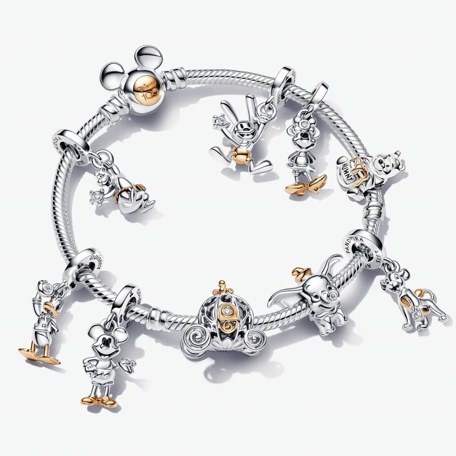 Disney 100 Anniversary Oswald, Cinderella, Minnie Mouse and Donald Duck, Baloo, Simba and Dumbo, Mickey Mouse and Winnie the Pooh Charm and Bracelet Set image number 0