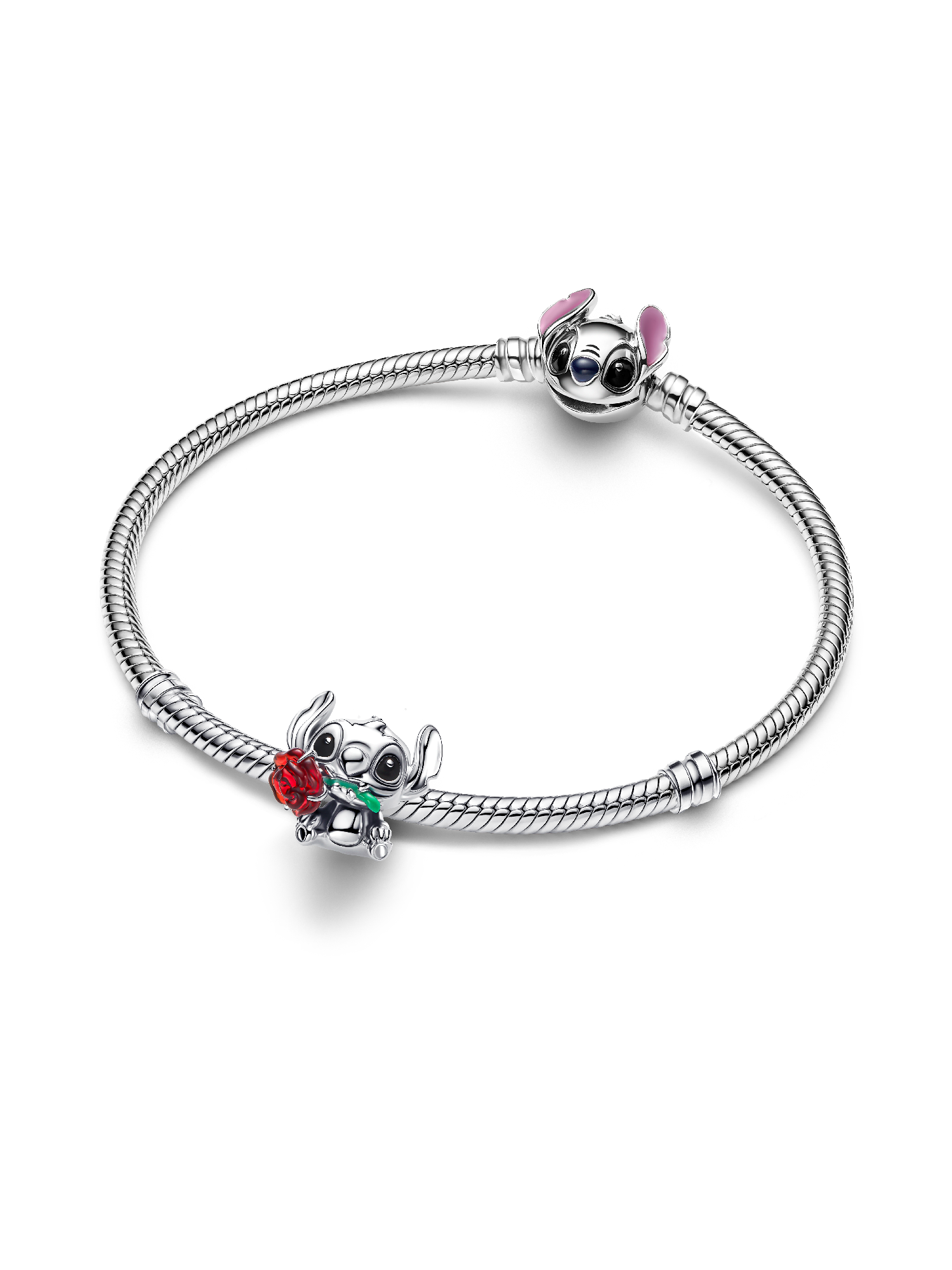 Disney Stitch Rose Murano Glass Charm | スターリングシルバー