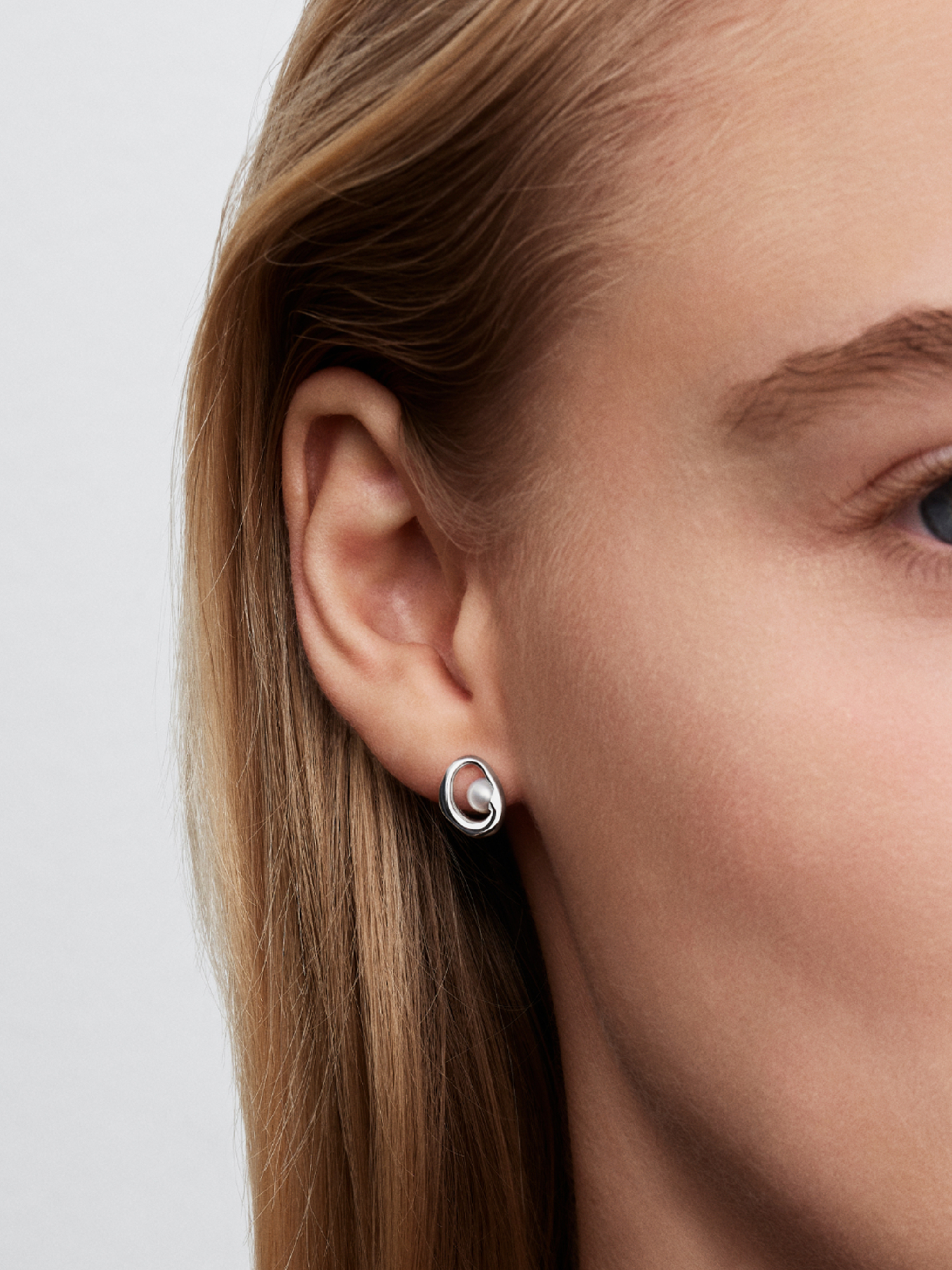 Organically Shaped Oval & Treated Freshwater Cultured Pearl Stud